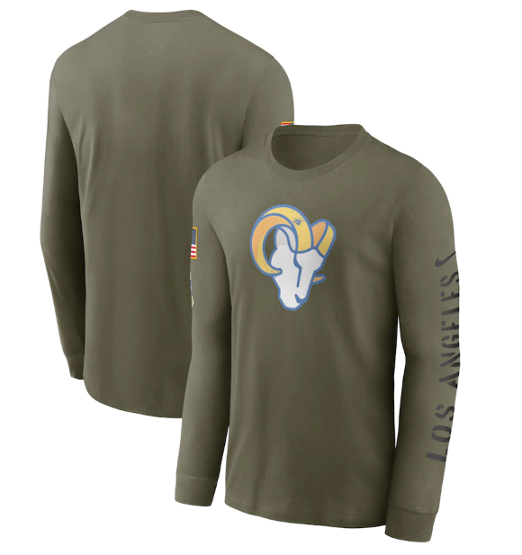 Men's Los Angeles Rams Olive 2022 Salute to Service Long Sleeve T-Shirt Men's Los Angeles Rams Olive 2022 Salute to Service Long Sleeve T-Shirt